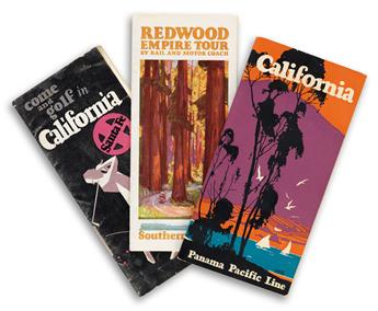 VARIOUS ARTISTS. [CALIFORNIA TRAVEL.] Group of 3 train brochures. Circa 1930. Each approximately 9x4 inches, 23x10 cm, folded.